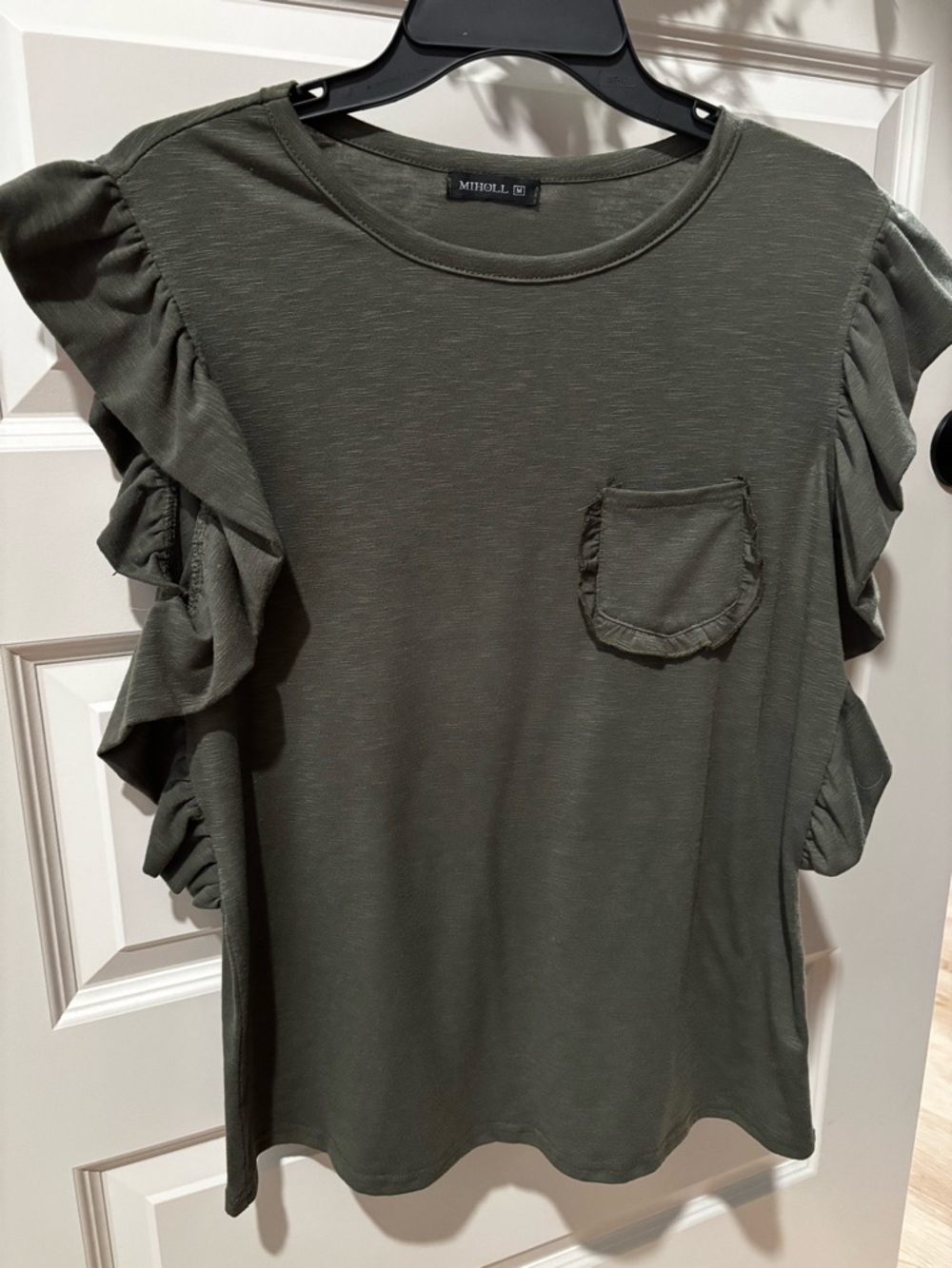 Mitchell Ruffle Sleeve Pocket Blouse - Olive